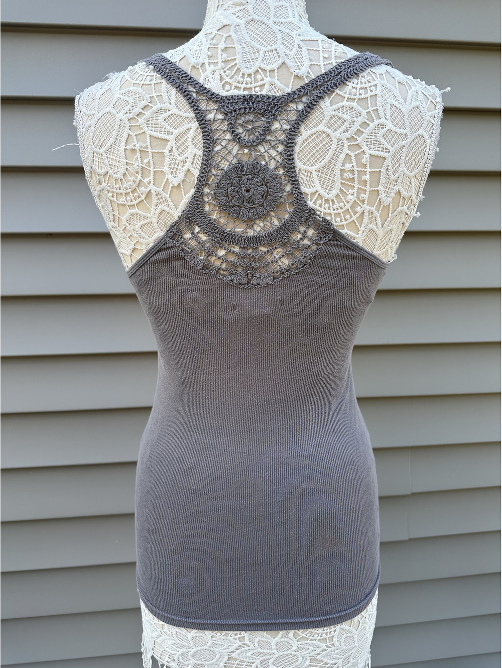 American Eagle Outfitters Gray Crochet Racerback Tank Top Y2K Vintage